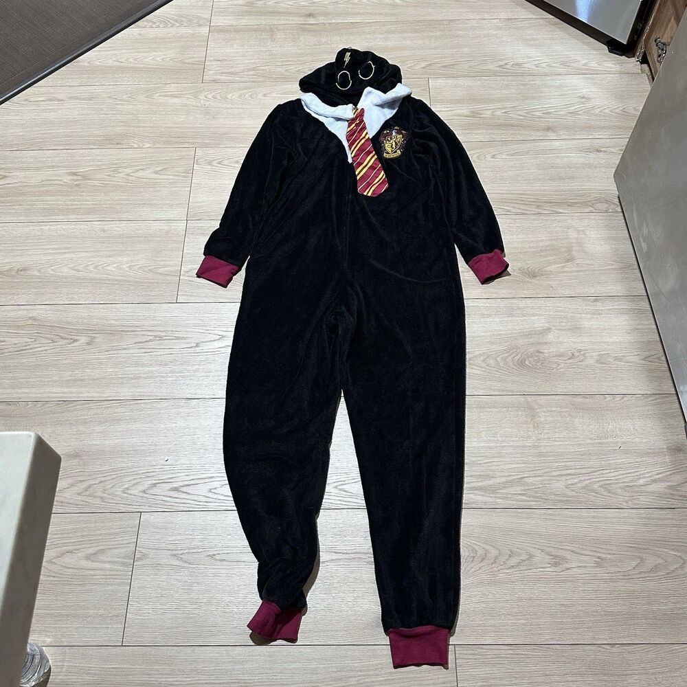Harry Potter Gryffindor Hooded One Piece Pajamas Womens Small Fleece Wizard Cos